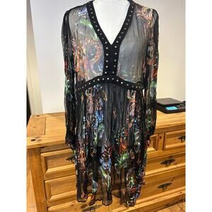 MAEVE Sz 8 Anthropologie Nighttime Florals black studded chiffon tunic dress
